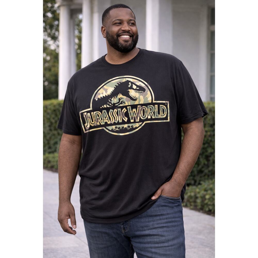 Jurassic World Graphic T-Shirt 2XL Black Camo Logo Tee